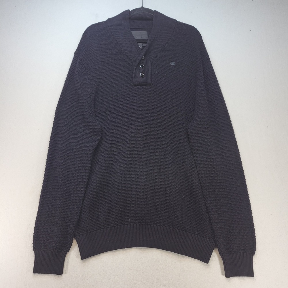 G-Star Raw Knit Sweater Mens XL Black Tain Shawl Structure Knit Chunky Mock Neck